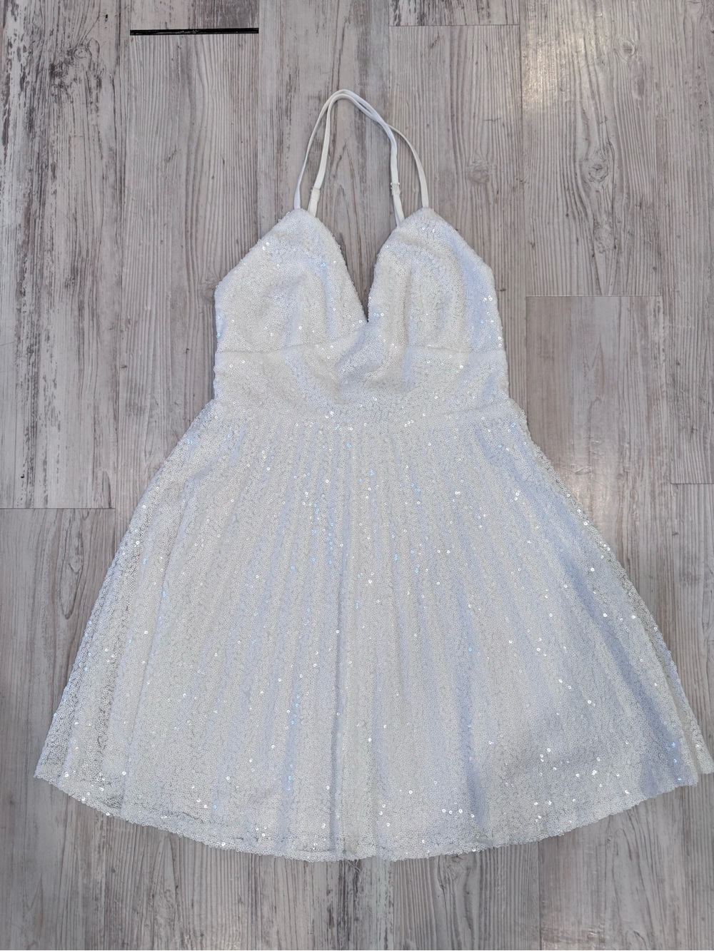 Lulu's White Sequin Halter Dress